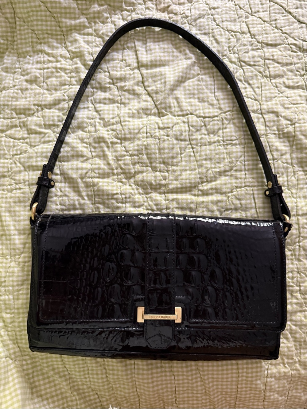 Black Croc-Embossed Shoulder Bag